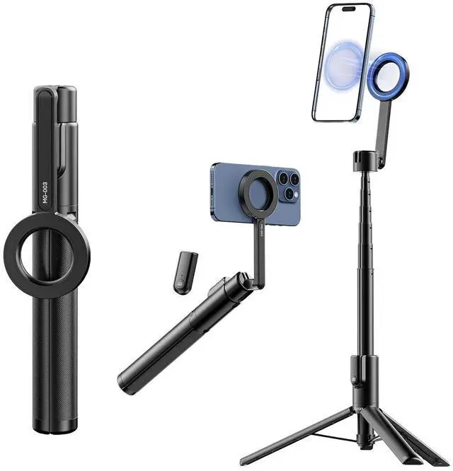 Main image of Deuninker 54'' Magnetic Selfie Stick Tripod Pro, All-in-One Phone Tripod w Magnetic Phone Holder & Detachable Wireless Remote, C/W Magsafe, for iPhone 16 15 14 13 12 Series & Android Phones (Black)