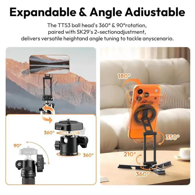 Alt view image 5 of 6 - Deuninker Camera Tripod with Magnetic Phone Stand Set, SK29 Folable Mini Tripod Mount for Magsafe Phone Tripod, TT35 Camera Tripod Free Angle for for Content Creators, Travel Vlog Essentials