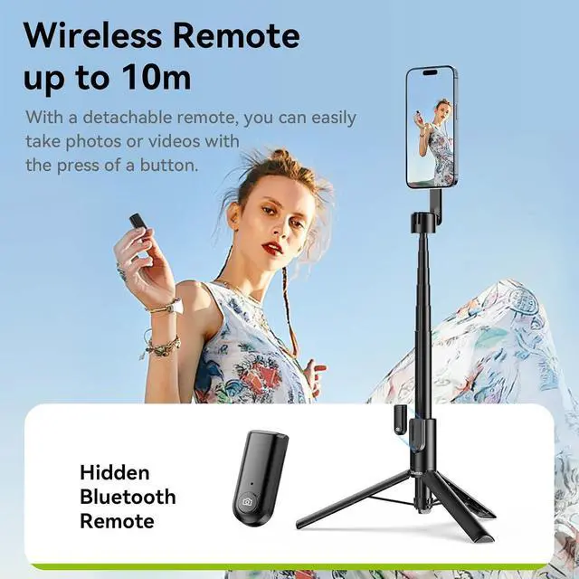 Alt view image 3 of 7 - Deuninker 54'' Magnetic Selfie Stick Tripod Pro, All-in-One Phone Tripod w Magnetic Phone Holder & Detachable Wireless Remote, C/W Magsafe, for iPhone 16 15 14 13 12 Series & Android Phones (Black)