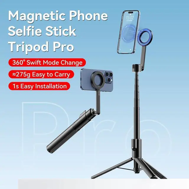 Alt view image 7 of 7 - Deuninker 54'' Magnetic Selfie Stick Tripod Pro, All-in-One Phone Tripod w Magnetic Phone Holder & Detachable Wireless Remote, C/W Magsafe, for iPhone 16 15 14 13 12 Series & Android Phones (Black)