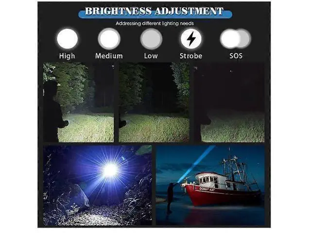 Alt view image 4 of 5 - Ecocleanpath 1000000 Lumen Rechargeable LED Flashlight, Super Bright with LCD Display & USB-C Charging, IP65 Waterproof Tactical Light (Black)