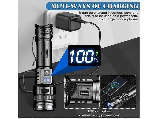 Alt view image 5 of 5 - Ecocleanpath 1000000 Lumen Rechargeable LED Flashlight, Super Bright with LCD Display & USB-C Charging, IP65 Waterproof Tactical Light (Black)