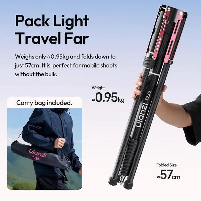 Alt view image 2 of 7 - Deuninker Light Stand Carbon Fiber T230, Adjustable Tripod Stand for Photography, 230cm/99.55inch Studio Sturdy Tripod for Speedlight Flash Softbox Strobe Light Camera with Carrying Bag