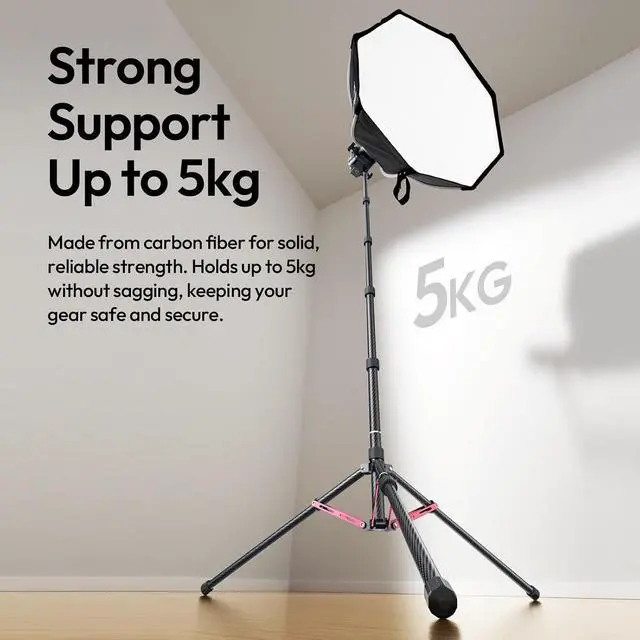 Alt view image 4 of 7 - Deuninker Light Stand Carbon Fiber T230, Adjustable Tripod Stand for Photography, 230cm/99.55inch Studio Sturdy Tripod for Speedlight Flash Softbox Strobe Light Camera with Carrying Bag