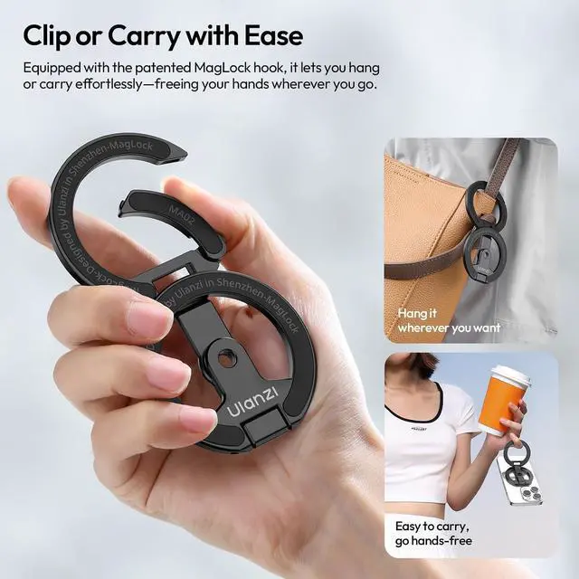 Alt view image 5 of 7 - Deuninker MA02 Dual Magnetic Ring Phone Grip Stand, Aluminum for MagSafe Gym Kickstand Compatible with iPhone 17-12 Series, Foldable Phone Tripod Mount with 1/4" Screw for Live Streaming Vlog, Silver
