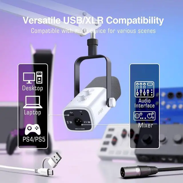 Alt view image 3 of 7 - Deuninker Gaming Microphone and XLR Cable Kit, Computer Mic for Vocal Podcast Recording, Microphone Audio Cable with Balanced 3 PIN, XLR Male to Female Cord (AM8TW+L9)