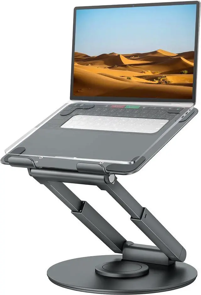 Alt view image 8 of 14 - Telescopic Laptop Stand for Desk with 360° Swivel Base Sit to Stand Height Adjustable Portable Riser Holder for Good Posture Compatible with MacBook Pro All Laptops 10-17-Gray