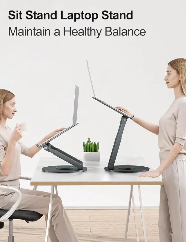 Alt view image 10 of 14 - Telescopic Laptop Stand for Desk with 360° Swivel Base Sit to Stand Height Adjustable Portable Riser Holder for Good Posture Compatible with MacBook Pro All Laptops 10-17-Gray
