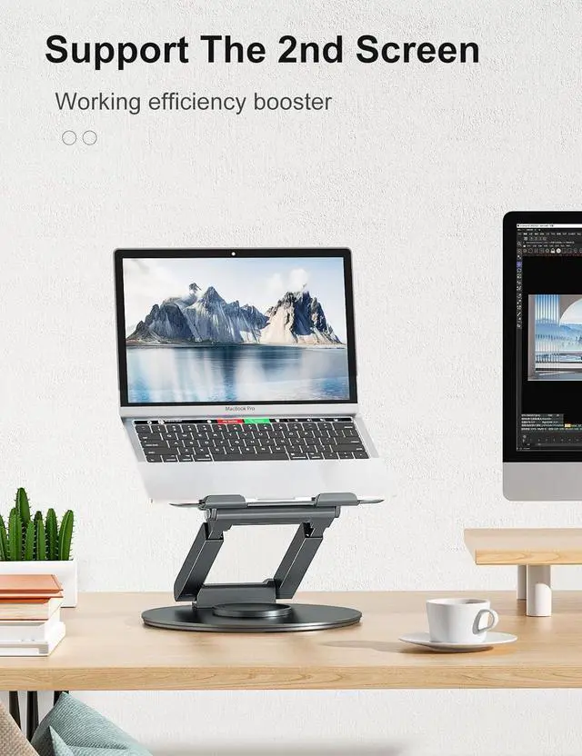 Alt view image 14 of 14 - Telescopic Laptop Stand for Desk with 360° Swivel Base Sit to Stand Height Adjustable Portable Riser Holder for Good Posture Compatible with MacBook Pro All Laptops 10-17-Gray
