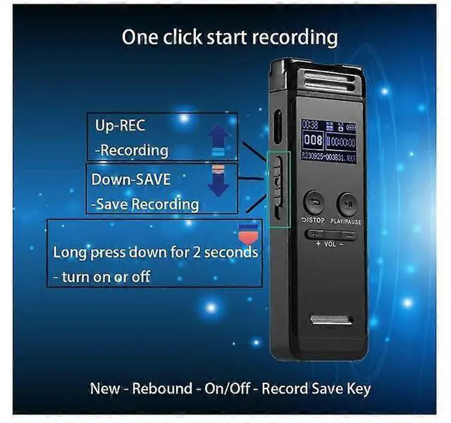 Alt view image 2 of 5 - Deuninker 64GB Digital Voice Recorder with Password, MP3 Player & Voice Activation - Black