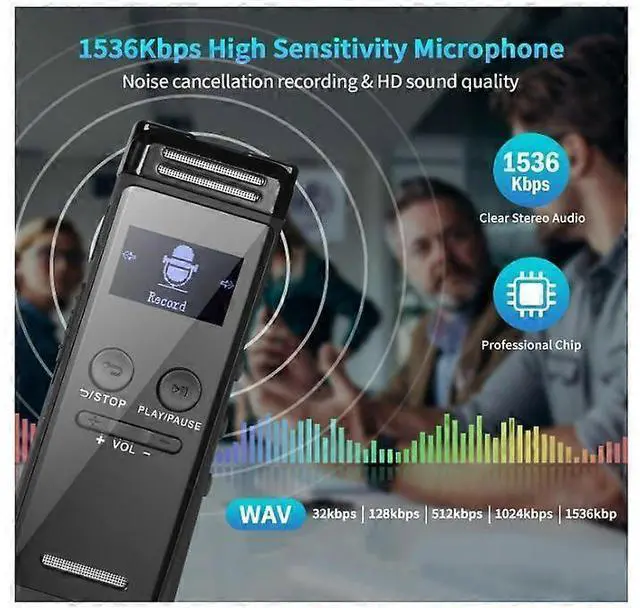 Alt view image 3 of 5 - Deuninker 64GB Digital Voice Recorder with Password, MP3 Player & Voice Activation - Black