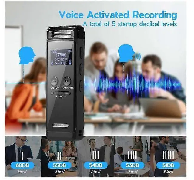Alt view image 4 of 5 - Deuninker 64GB Digital Voice Recorder with Password, MP3 Player & Voice Activation - Black