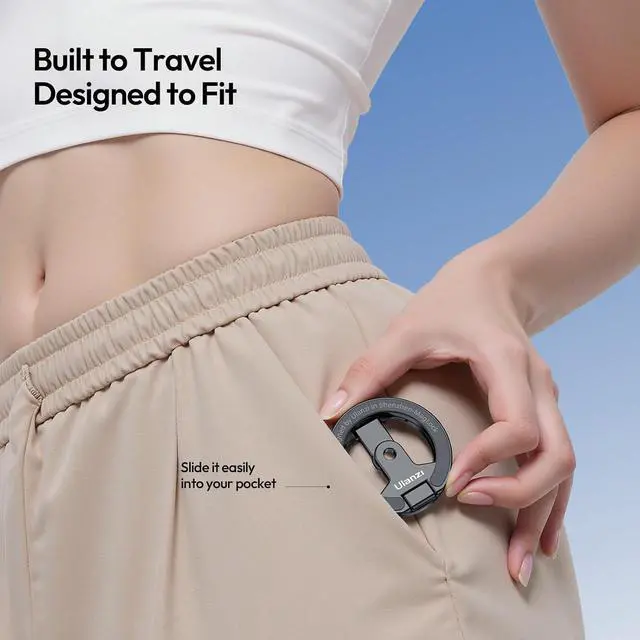 Alt view image 7 of 7 - Deuninker MA02 Dual Magnetic Ring Phone Grip Stand, Aluminum for MagSafe Gym Kickstand Compatible with iPhone 17-12 Series, Foldable Phone Tripod Mount with 1/4" Screw for Live Streaming Vlog, Silver