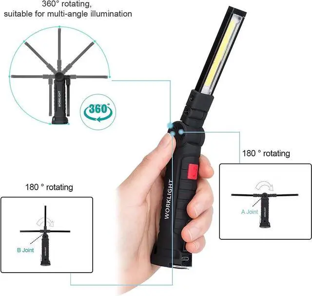 Alt view image 11 of 12 - Rechargeable Work Lights, LED Work Light with Magnetic Base and Hanging Hook,360°Rotate 5 Modes Magnetic Rechargeable Flashlights for Mechanics Car Repair, Home, Garage, Emergency,BBQ,Camping(2 Pack)