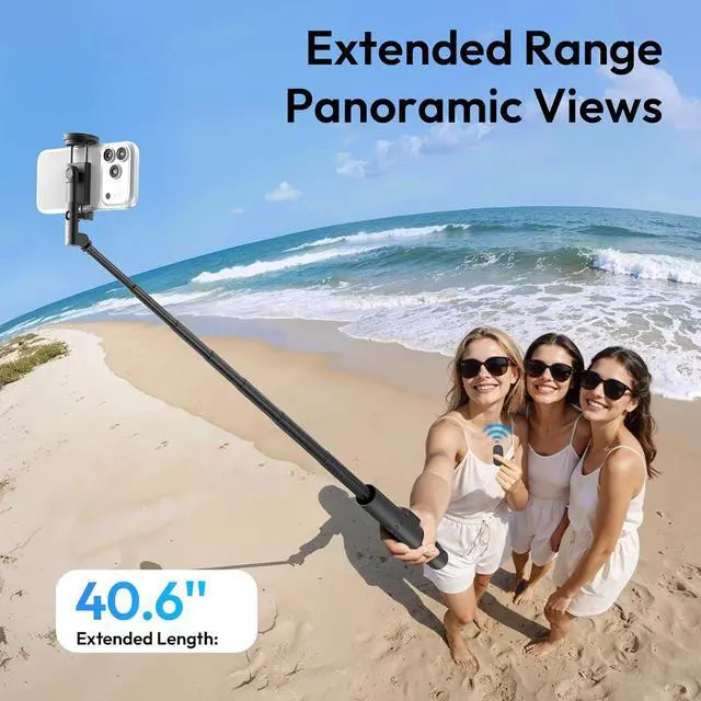 Alt view image 2 of 7 - Deuninker Phone Tripod, SK26 40" Portable Selfie Stick for iPhone, 2 in 1 Adjustable Tripod with Bluetooth Remote Cold Shoe Mount, Portable Phone Stand Lightweight for Travel Photo Video Stream Vlog