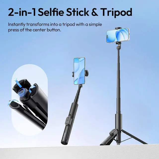 Alt view image 4 of 7 - Deuninker Phone Tripod, SK26 40" Portable Selfie Stick for iPhone, 2 in 1 Adjustable Tripod with Bluetooth Remote Cold Shoe Mount, Portable Phone Stand Lightweight for Travel Photo Video Stream Vlog