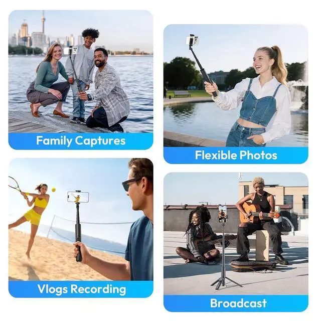 Alt view image 7 of 7 - Deuninker Phone Tripod, SK26 40" Portable Selfie Stick for iPhone, 2 in 1 Adjustable Tripod with Bluetooth Remote Cold Shoe Mount, Portable Phone Stand Lightweight for Travel Photo Video Stream Vlog