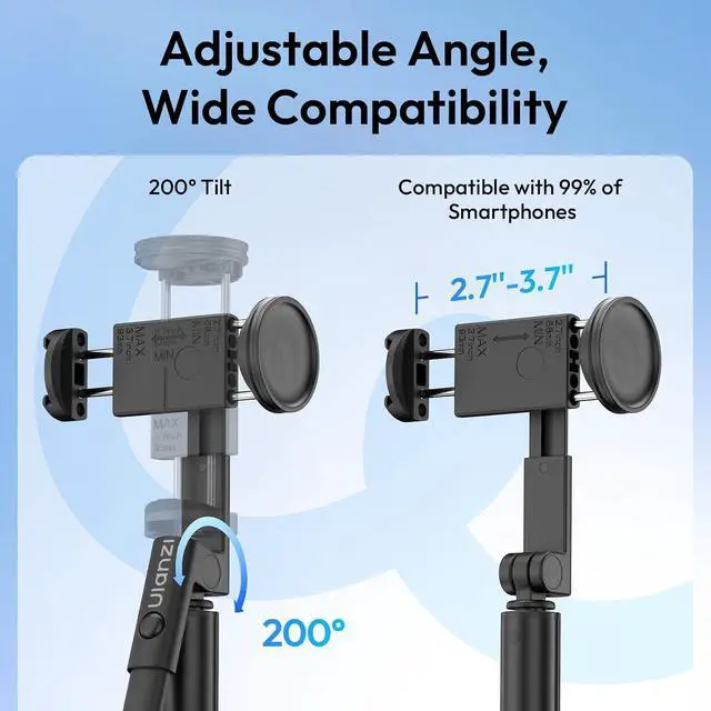 Alt view image 3 of 7 - Deuninker Phone Tripod, SK26 40" Portable Selfie Stick for iPhone, 2 in 1 Adjustable Tripod with Bluetooth Remote Cold Shoe Mount, Portable Phone Stand Lightweight for Travel Photo Video Stream Vlog