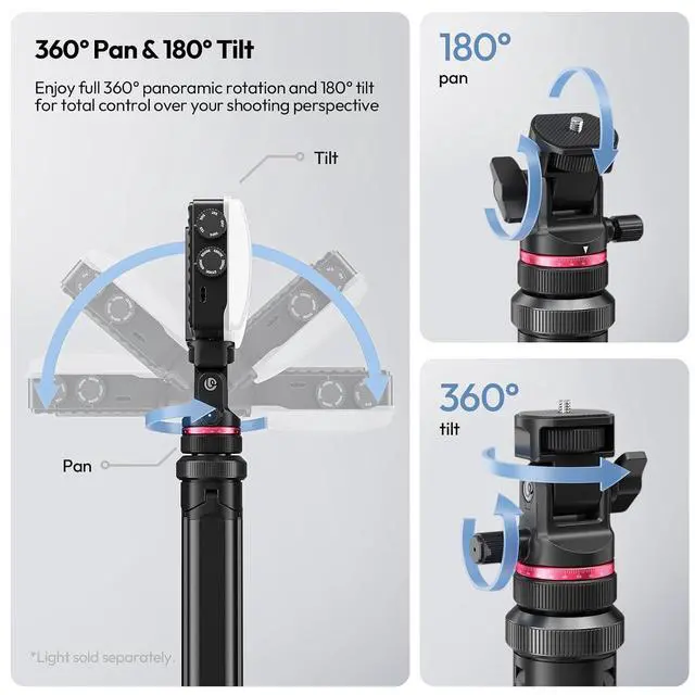 Alt view image 4 of 7 - Deuninker MT-80 7FT Aluminum Tripod Stand, Auto Pop-Up Legs Camera Phone Tripod, 360° Ball Head, 1/4" Screw, Extendable Light Stand for DSLR Camera, Ring Light, Video Rig, Travel Photography