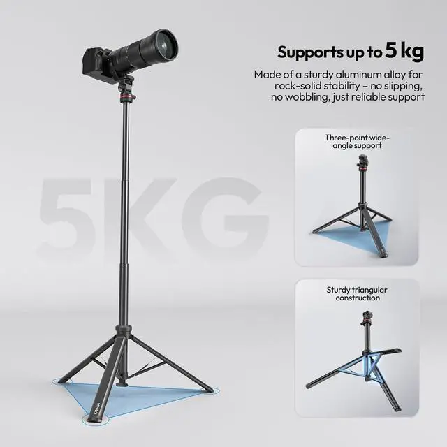 Alt view image 5 of 7 - Deuninker MT-80 7FT Aluminum Tripod Stand, Auto Pop-Up Legs Camera Phone Tripod, 360° Ball Head, 1/4" Screw, Extendable Light Stand for DSLR Camera, Ring Light, Video Rig, Travel Photography