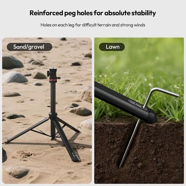 Alt view image 7 of 7 - Deuninker MT-80 7FT Aluminum Tripod Stand, Auto Pop-Up Legs Camera Phone Tripod, 360° Ball Head, 1/4" Screw, Extendable Light Stand for DSLR Camera, Ring Light, Video Rig, Travel Photography