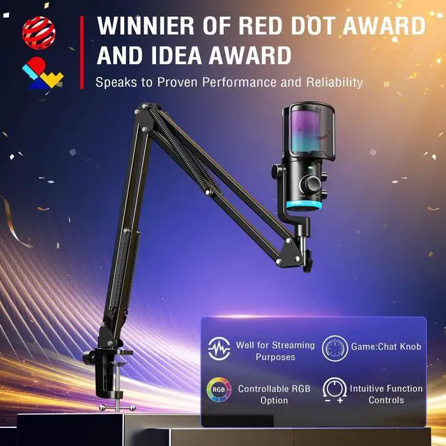 Alt view image 2 of 7 - Deuninker USB Streaming Microphone Kit for Gaming, Condenser Mic with RGB, Noise Cancellation, Game/Chat Dial-Plug & Play for PC Twitch/YouTube/Podcast, Includes Boom Arm & Pop Filter-AmpliGame AM6T