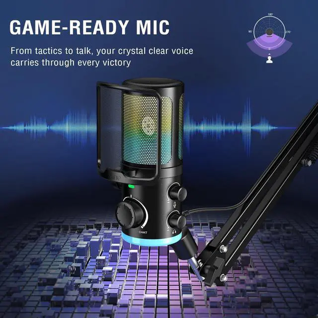 Alt view image 4 of 7 - Deuninker USB Streaming Microphone Kit for Gaming, Condenser Mic with RGB, Noise Cancellation, Game/Chat Dial-Plug & Play for PC Twitch/YouTube/Podcast, Includes Boom Arm & Pop Filter-AmpliGame AM6T
