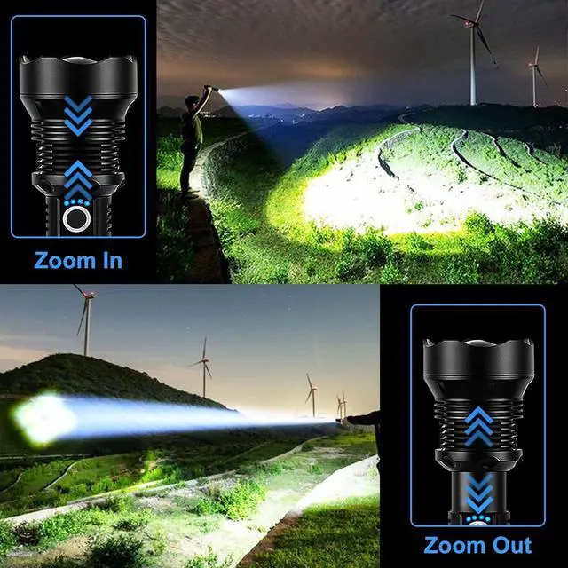 Alt view image 3 of 7 - Rechargeable 990000 High Lumens LED Flashlights XHP90.2 Super Bright Flashlight with Zoomable & 5 Modes & IPX7 Waterproof for Camping