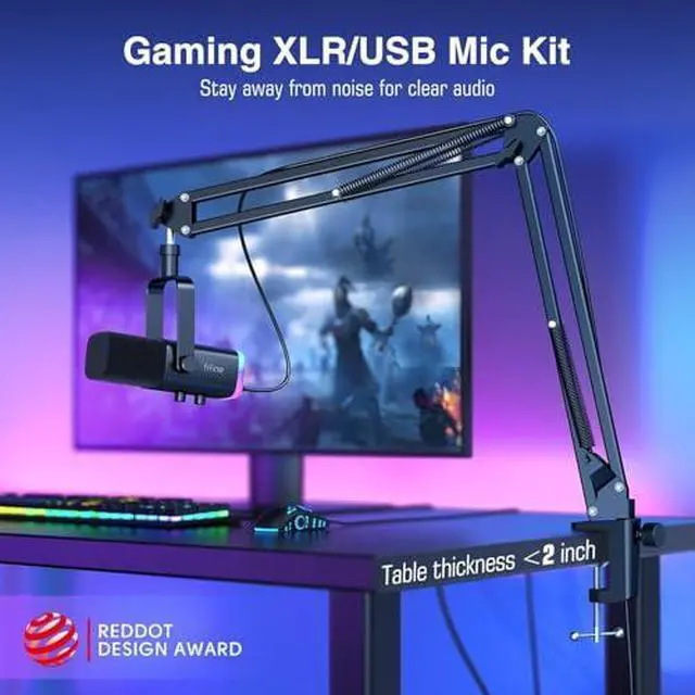 Alt view image 2 of 7 - Deuninker Dynamic Gaming Mic and Microphone Arm Stand Kit, PC Computer Streaming Mic with RGB Light, Mute Button, Suspension Boom Scissor Mic Stand Bundle for Recording, Podcast, Voice-Over (AM8+CS1)