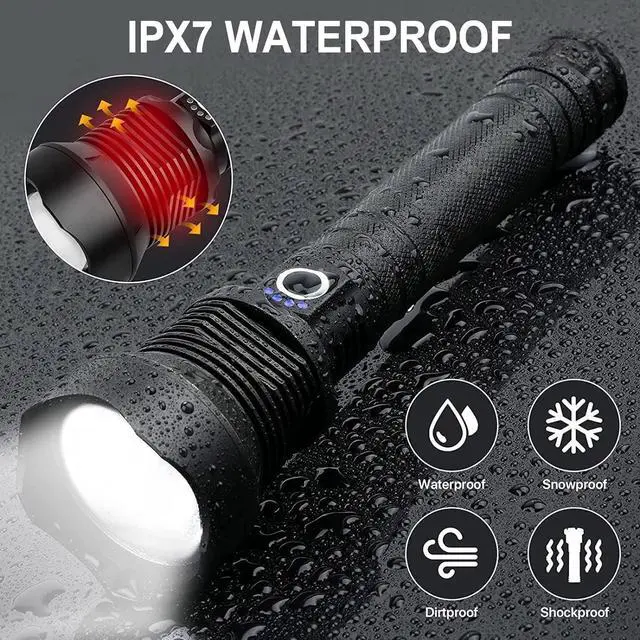 Alt view image 5 of 7 - Rechargeable 990000 High Lumens LED Flashlights XHP90.2 Super Bright Flashlight with Zoomable & 5 Modes & IPX7 Waterproof for Camping