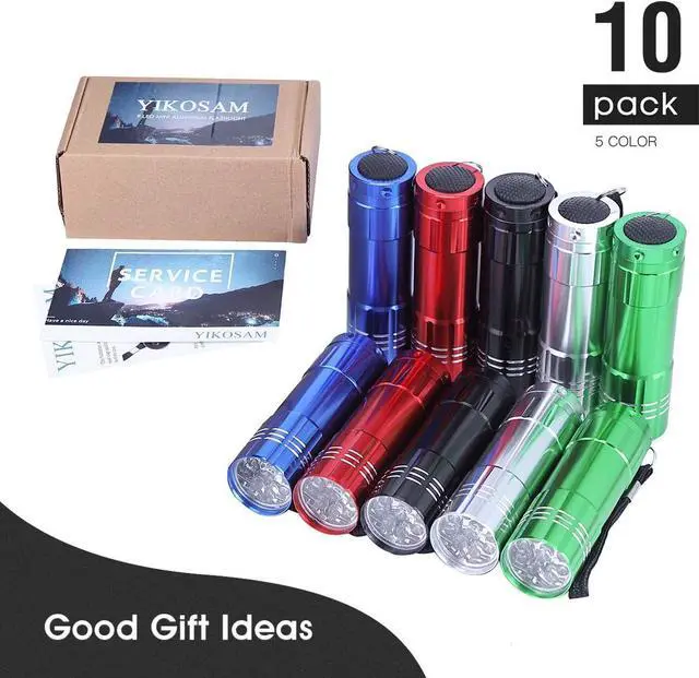 Alt view image 7 of 7 - 10 Pack of Flashlights 9 LED Mini Aluminum Flashlight Bulk with Lanyard 30 AAA Batteries Included Assorted Colors Handheld Flashlights for Hurricane Supplies Camping Night Reading Cycling