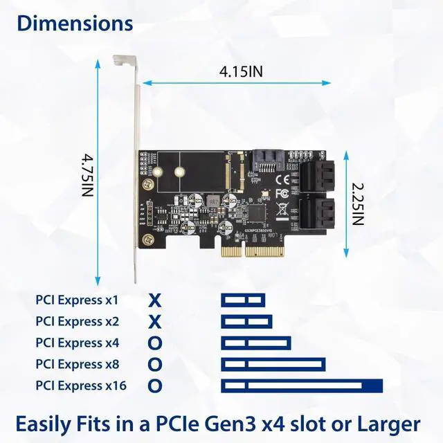 Alt view image 3 of 6 - IO CREST Internal 5 Port Non-Raid SATA III 6GB/S Pci-E X4 Controller Card for Desktop PC Support SSD and HDD with Low Profile Bracket. JMB585 Chipset SI-PEX40139
