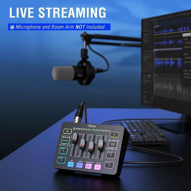 Alt view image 7 of 7 - DeuninkerGaming Audio Mixer with XLR Cable Bundle, Streaming RGB PC Mixer with Microphone Cable, XLR Interface, Volume Faders, Mute Button, Computer Mic for Recording/Podcast/Vocal/Game Voice (SC3+L9)