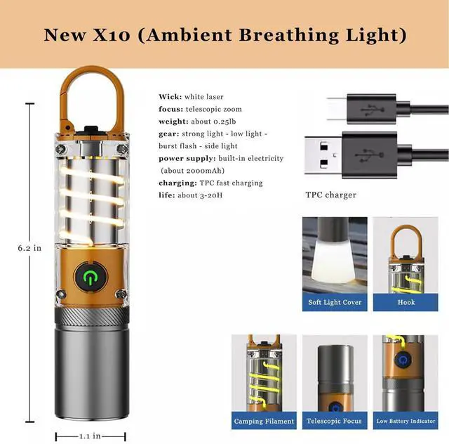 Alt view image 7 of 10 - Aijolenly High Power Flashlights, 100000 High Lumen Rechargeable LED Flashlights, 6 Modes, Waterproof and Powerful Flashlights, Suitable for Family Camping and Hiking