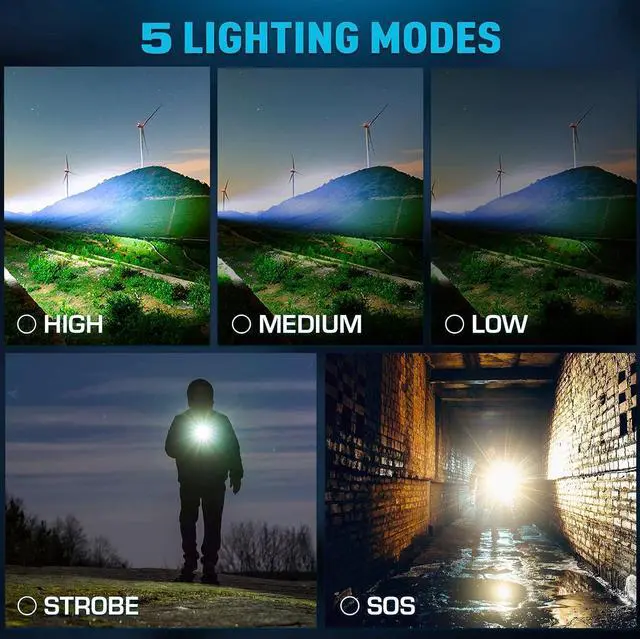 Alt view image 6 of 7 - Rechargeable Flashlights 990000 High Lumens High Power Led Flashlight XHP70.2 Powerful Tactical Flashlight with Zoomable 5 Modes IPX7 Waterproof Flashlight for Camping Hiking Emergencies