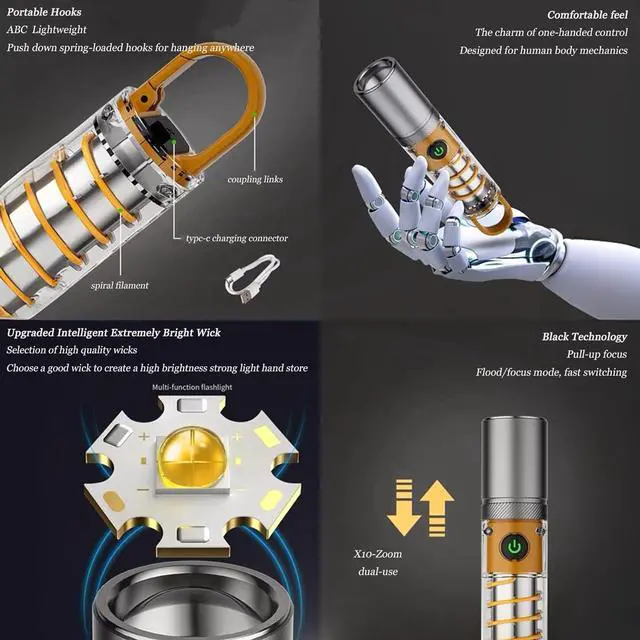 Alt view image 9 of 10 - Aijolenly High Power Flashlights, 100000 High Lumen Rechargeable LED Flashlights, 6 Modes, Waterproof and Powerful Flashlights, Suitable for Family Camping and Hiking