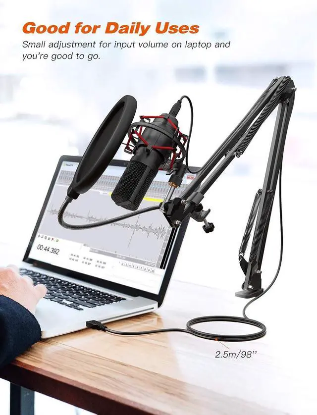 Alt view image 3 of 6 - Deuninker USB Microphone Set with Flexible Boom Arm Stand Pop Filter, Plug and Play with PC Desktop Laptop Computer, Streaming Podcast Instrument Mic Kit for Home Studio (T732)