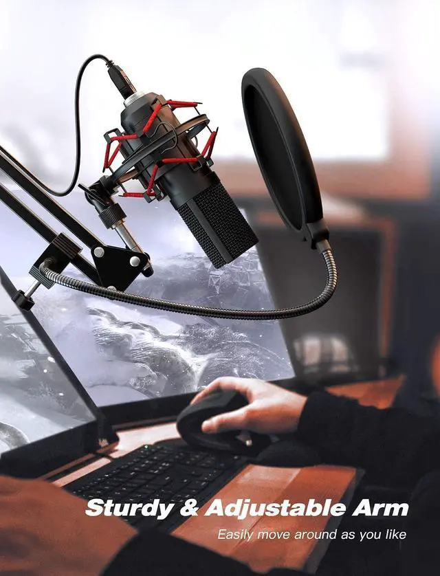 Alt view image 4 of 6 - Deuninker USB Microphone Set with Flexible Boom Arm Stand Pop Filter, Plug and Play with PC Desktop Laptop Computer, Streaming Podcast Instrument Mic Kit for Home Studio (T732)