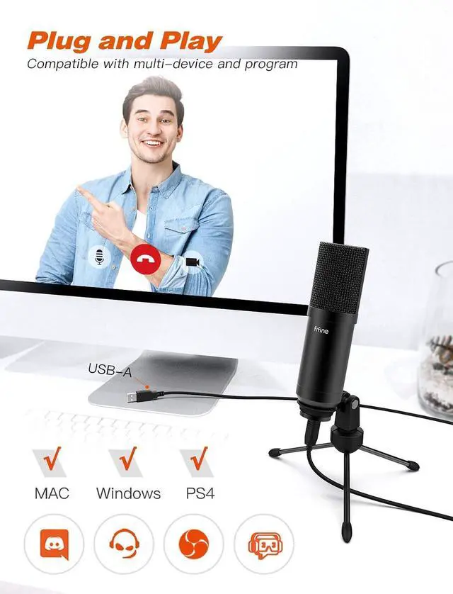 Alt view image 5 of 6 - Deuninker USB Microphone Set with Flexible Boom Arm Stand Pop Filter, Plug and Play with PC Desktop Laptop Computer, Streaming Podcast Instrument Mic Kit for Home Studio (T732)