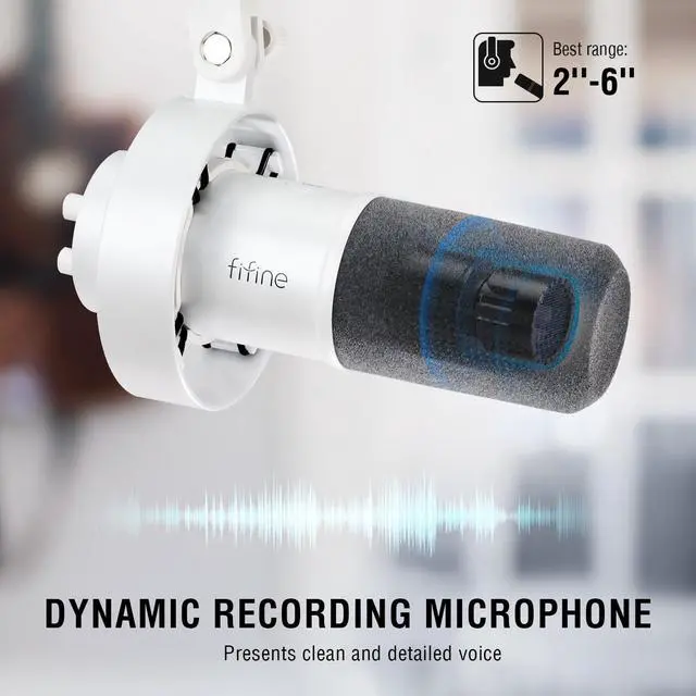 Alt view image 2 of 7 - Deuninker Studio XLR Dynamic Microphone, USB PC Podcast Microphone for Streaming Recording, XLR/USB Vocal Mic with Tap-to-Mute, Gain Knob, Headphones Monitoring-Amplitank K688 White