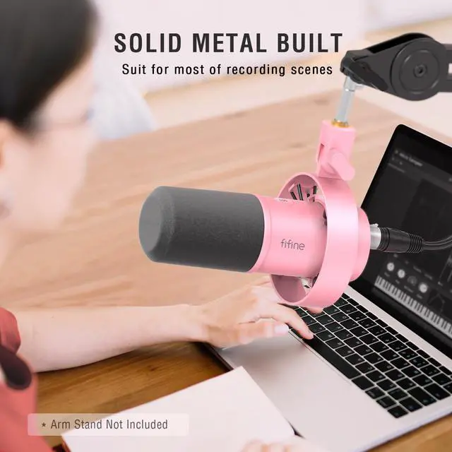 Alt view image 6 of 7 - Deuninker XLR/USB Dynamic Microphone, Studio XLR Vocal Podcast Microphone for Recording, USB Streaming Mic with Mute Button, Gain Knob, Headphones Monitoring for Voice-Over, Video-Amplitank K688 Pink