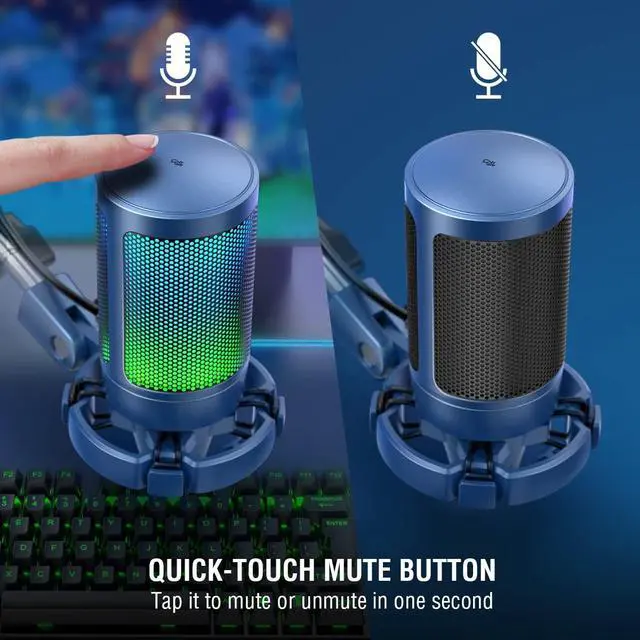 Alt view image 2 of 7 - Deuninker USB Gaming Streaming Recording PC Microphone Kit, RGB Condenser Computer Mic Bundle for Podcasts, Audio, Vocal, Video on Mac/Desktop/Laptop, with Boom Arm Stand-A6T Blue