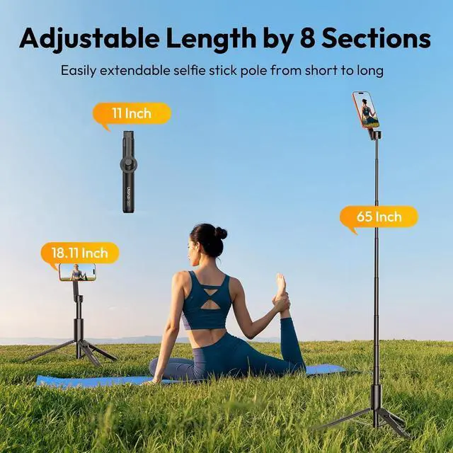 Alt view image 3 of 7 - Deuninker Magnetic Phone Tripod for iPhone, SK27 67" Extendable Selfie Stick with Remote, 360° Rotatable Cell Phone Tripod Stand, Strong Magnet Holder for iPhone 17 16 15 14 13 12 Series for MagSafe