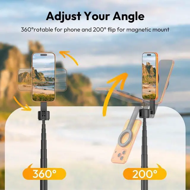 Alt view image 4 of 7 - Deuninker Magnetic Phone Tripod for iPhone, SK27 67" Extendable Selfie Stick with Remote, 360° Rotatable Cell Phone Tripod Stand, Strong Magnet Holder for iPhone 17 16 15 14 13 12 Series for MagSafe