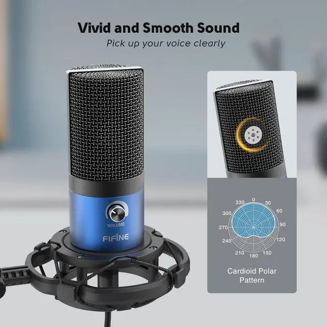 Alt view image 2 of 7 - Deuninker USB Recording PC Microphone Kit, Computer Condenser Cardioid Mic on Mac Windows PS4/PS5, for Streaming, Podcasting, Gaming, Video, Home Use, with Gain Knob, Arm Stand-T669 Blue