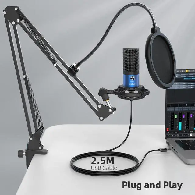 Alt view image 4 of 7 - Deuninker USB Recording PC Microphone Kit, Computer Condenser Cardioid Mic on Mac Windows PS4/PS5, for Streaming, Podcasting, Gaming, Video, Home Use, with Gain Knob, Arm Stand-T669 Blue