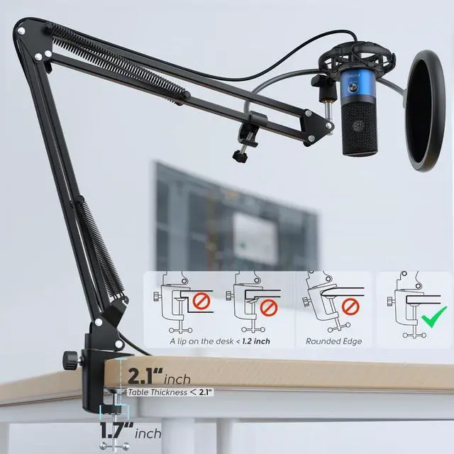 Alt view image 6 of 7 - Deuninker USB Recording PC Microphone Kit, Computer Condenser Cardioid Mic on Mac Windows PS4/PS5, for Streaming, Podcasting, Gaming, Video, Home Use, with Gain Knob, Arm Stand-T669 Blue