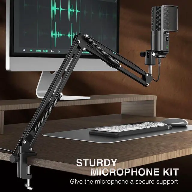 Alt view image 3 of 7 - Deuninker USB Podcast Microphone with Pop Filter Set, Condenser Microphone Boom Arm Kit with Mute Button, Gain Knob Bundle Mic Shield Windscreen for Recording Studio Streaming(T669PRO1+U1)
