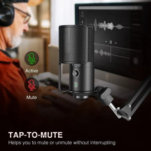 Alt view image 4 of 7 - Deuninker USB Podcast Microphone with Pop Filter Set, Condenser Microphone Boom Arm Kit with Mute Button, Gain Knob Bundle Mic Shield Windscreen for Recording Studio Streaming(T669PRO1+U1)