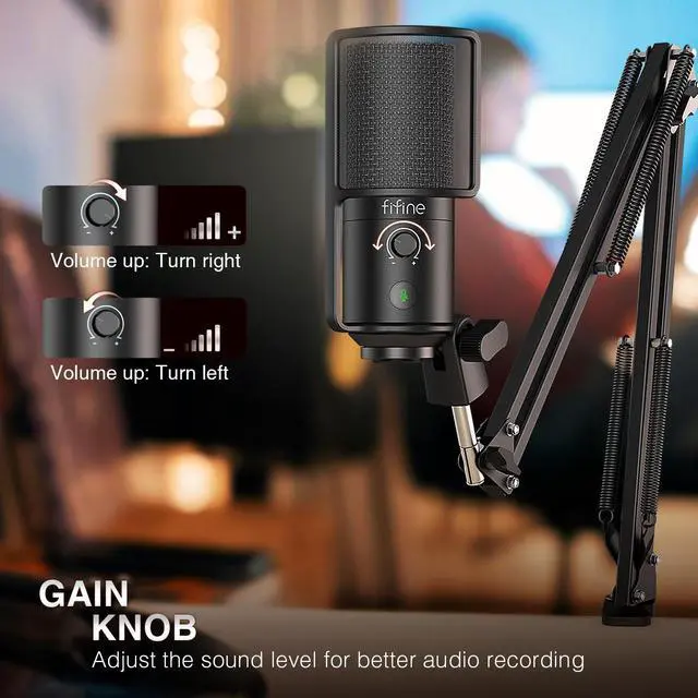 Alt view image 5 of 7 - Deuninker USB Podcast Microphone with Pop Filter Set, Condenser Microphone Boom Arm Kit with Mute Button, Gain Knob Bundle Mic Shield Windscreen for Recording Studio Streaming(T669PRO1+U1)